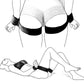 Illustration of adjustable harness with hand and leg restraints from All-in-One 18-Piece Bondage & Strap-On Kit for BDSM and roleplay