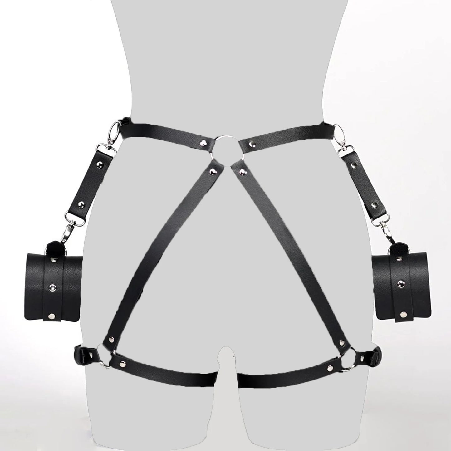 Leather Restraint & Body Harness Bondage Kit — Adjustable Couples Bondage Set