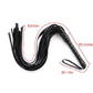 Black faux leather whip riding crop with braided handle and multiple flexible tails for BDSM impact play