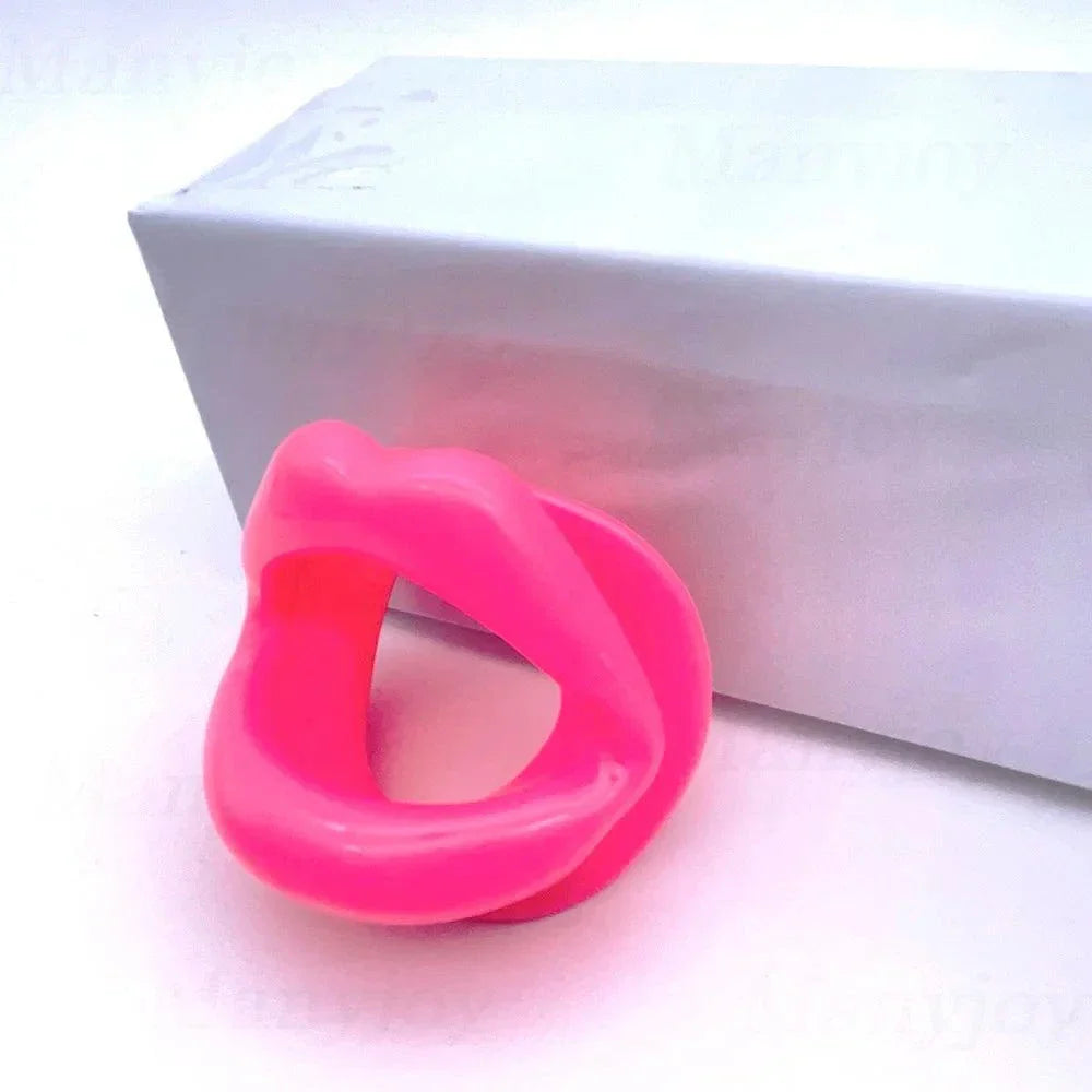 Soft pink silicone dog-bone ball gag with adjustable harness for bondage restraint