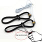 Varied Electro-Shock Penis Ring with adjustable black silicone loops and electro-stim connectors for penis, prostate, and urethra stimulation