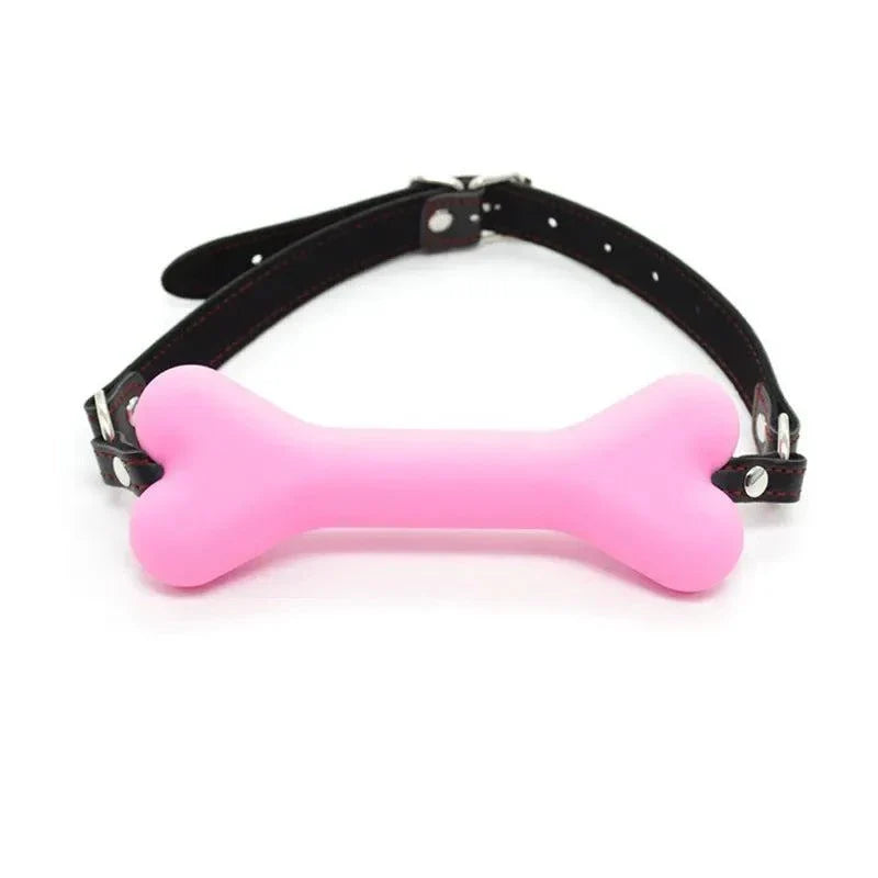 Soft Harness Mouth adjustable pink silicone dog-bone ball gag with black strap restraint