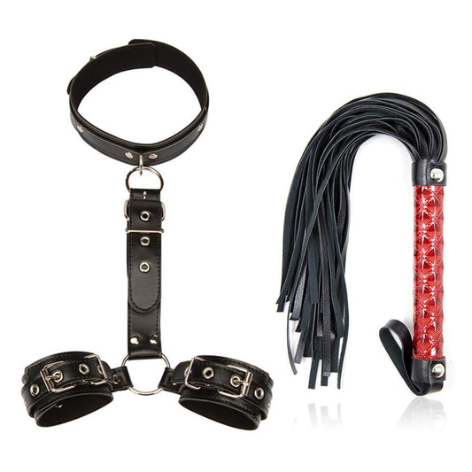 Neck collar Handcuff with Whip BDSM Bondage Restraint Rope Exotic Accessories