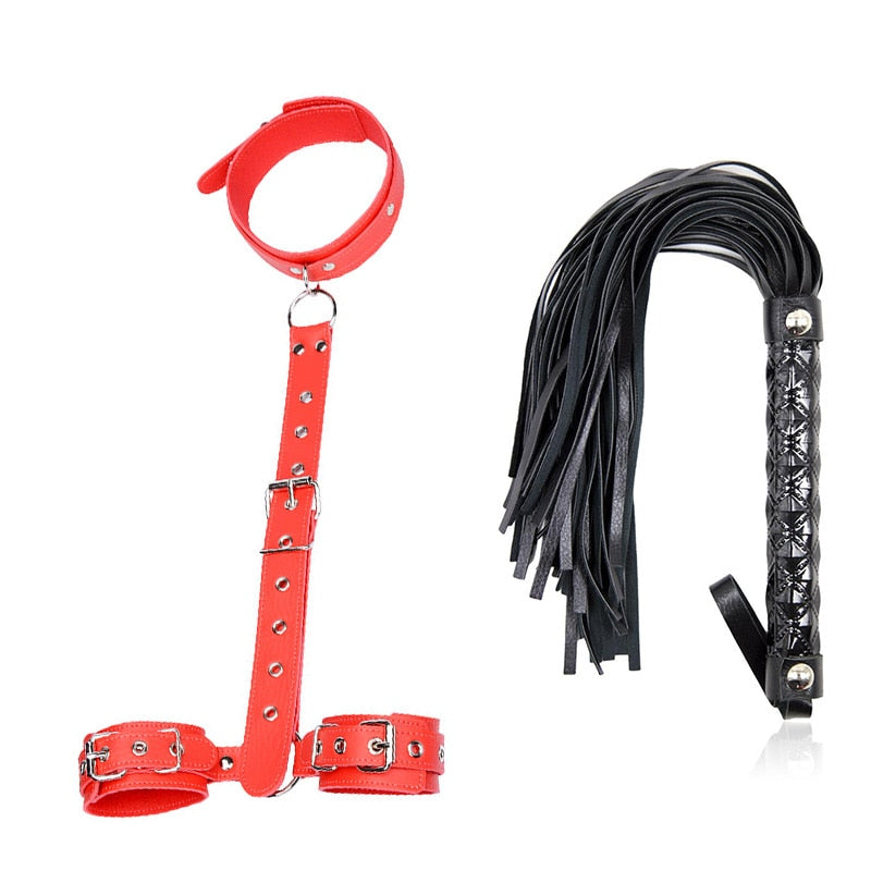 Neck collar Handcuff with Whip BDSM Bondage Restraint Rope Exotic Accessories