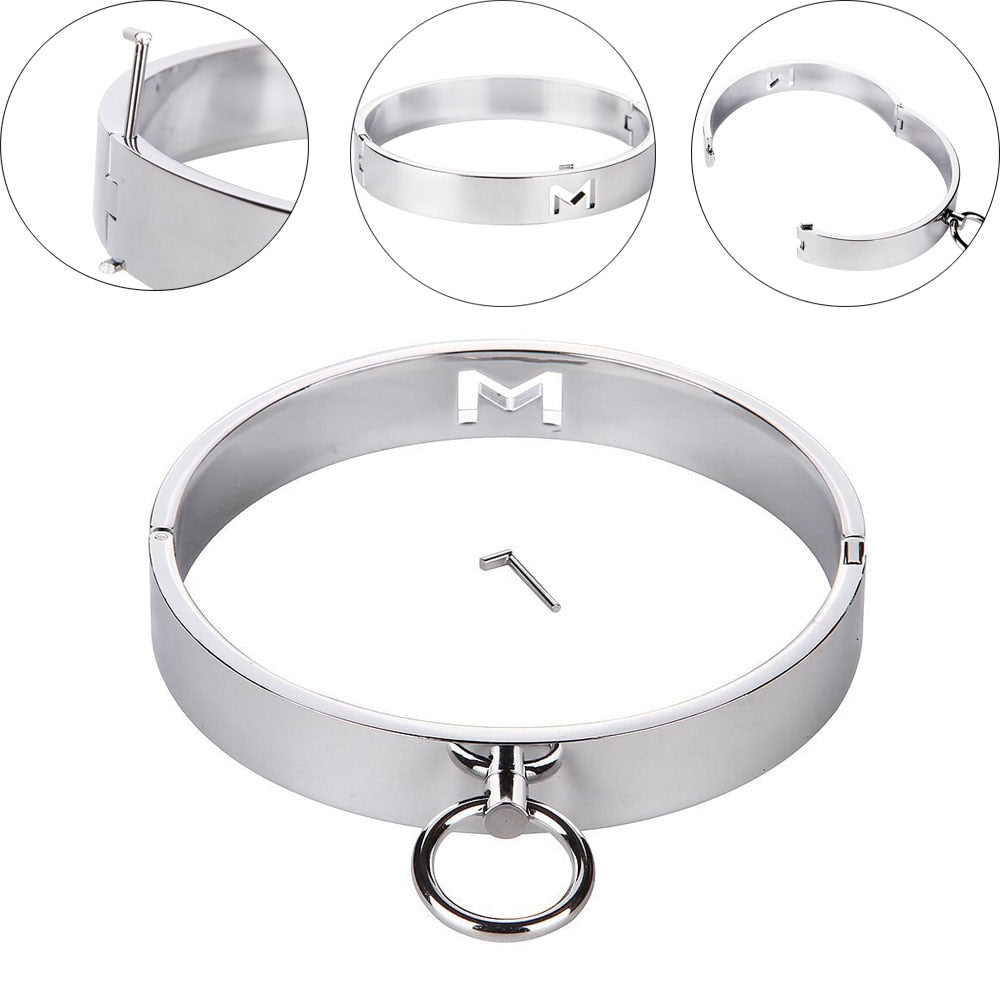 Heavy Metal Steel Slave BDSM Bondage Lock Circular Wrist Handcuffs Ankle Cuffs Collar Fetish Shackles Adult Sex Toys Men Women