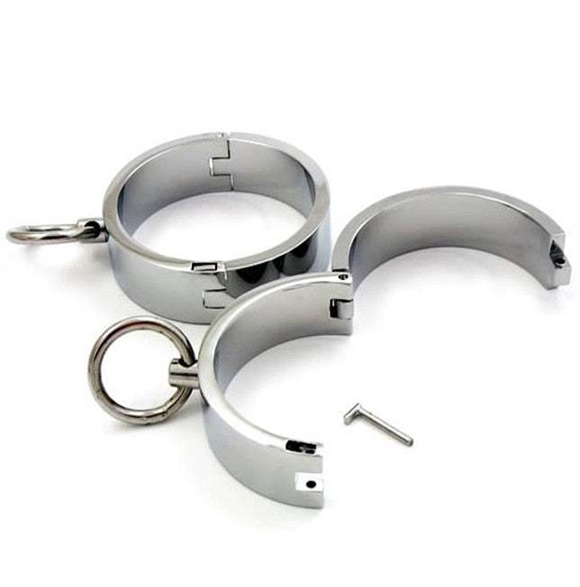 Heavy Metal Steel Slave BDSM Bondage Lock Circular Wrist Handcuffs Ankle Cuffs Collar Fetish Shackles Adult Sex Toys Men Women