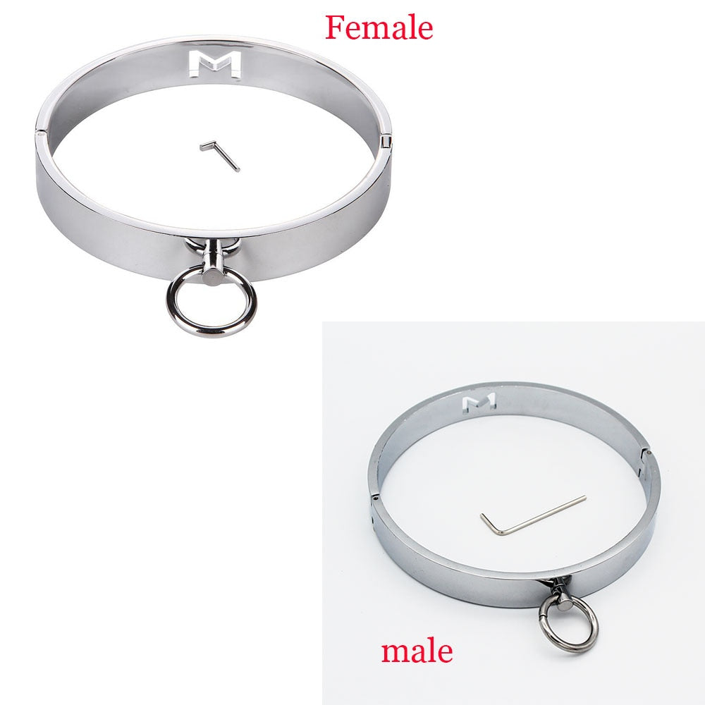 Heavy Metal Steel Slave BDSM Bondage Lock Circular Wrist Handcuffs Ankle Cuffs Collar Fetish Shackles Adult Sex Toys Men Women