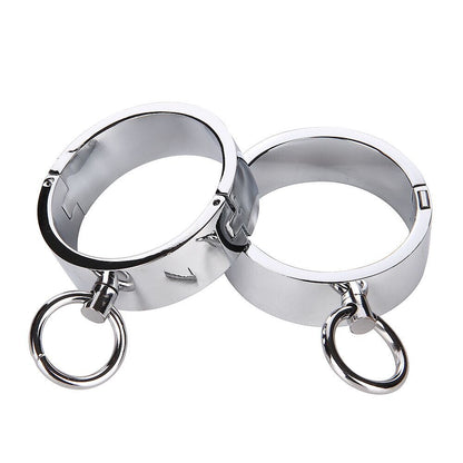 Heavy Metal Steel Slave BDSM Bondage Lock Circular Wrist Handcuffs Ankle Cuffs Collar Fetish Shackles Adult Sex Toys Men Women